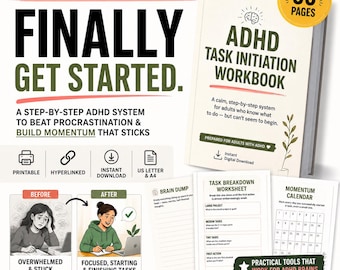 ADHD Task Initiation Workbook, Executive Dysfunction Planner, Procrastination Help, Adult Planner PDF