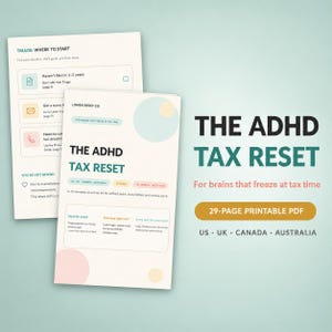 ADHD-skatteåterställningskit | Utskrivbar skatteorganisatör för neurodivergenta vuxna | Brevsortering, deadlines och betalningsplaner | Digital nedladdning i PDF-format