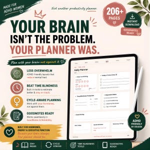 ADHD Planner for Women | Digital PDF with Cycle Sync & Time Blindness Tools