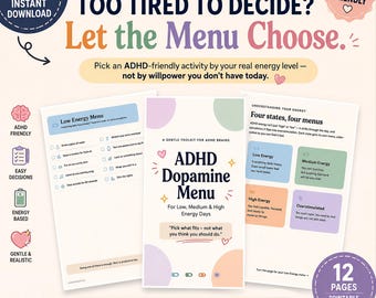ADHD Dopamine Menu Printable, Energy Based Activity Planner for Low Motivation Days, Adult ADHD Tool, GoodNotes Digital Planner