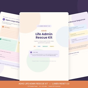 ADHD Life Admin Rescue Kit | Planerare för räkningar, e-postmeddelanden, möten och pappersarbete | Utskrivbar PDF för chefsfunktioner | Skonsamt produktivitetsverktyg