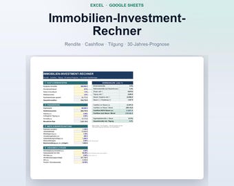 Calculadora de Investimento Imobiliário | Excel e Planilhas Google | Rendimento de Aluguel, Fluxo de Caixa e Amortização – Modelo de Calculadora de Retorno de Investimento