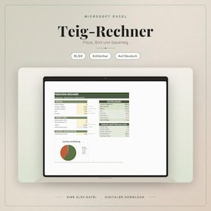 Dough calculator Excel for pizza, bread and sourdough | Baker's percentage, hydration and ingredient quantities | German template