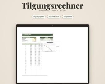 Loan Amortization Calculator (Excel & Google Sheets) | Loan Amortization Schedule | Remaining Debt, Interest, Term | Mortgage Template (German)