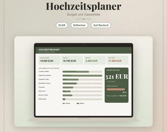 Planilha Excel para Orçamento e Lista de Convidados do Casamento | Planejador de Orçamento, Confirmação de Presença e Cardápio | Planejamento de Casamento | Modelo em Alemão
