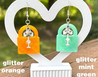 Glitter Lock Earrings with Charms