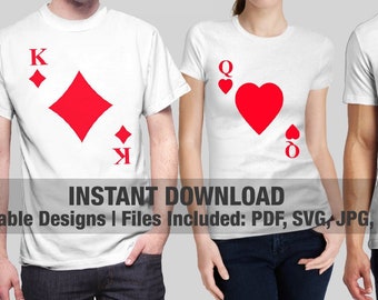 INSTANT DOWNLOAD, Adult Kids Halloween Costume Printable Files svg pdf png jpg, Group costume cut files, Playing Cards Print Iron On shirt