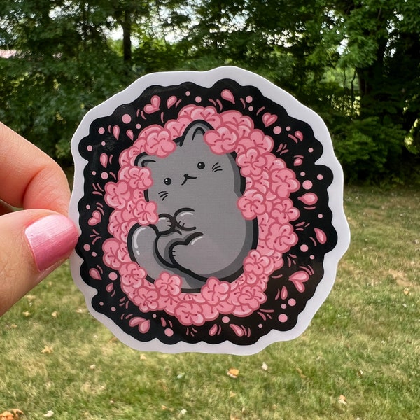 Cherry Blossom Cute Kawaii Cat Sticker