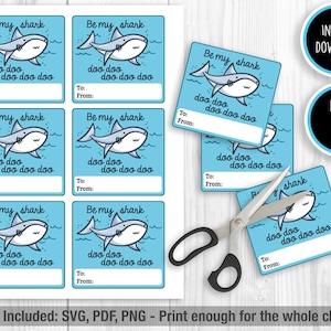 INSTANT DOWNLOAD Print and Cut Class Valentine&#39;s Day Cards, School Class Valentines, Shark Valentine Card for Classroom