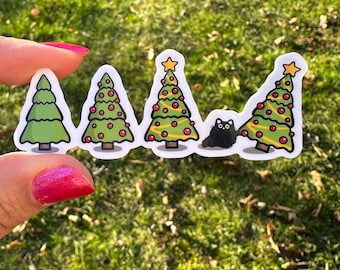 Funny Christmas Tree Cat Sticker