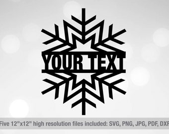Split Snowflake cut file, Custom name snowflake print files, Christmas svg, digital file, svg, png, jpg, dxf, pdf, Silhouette Cameo Cricut