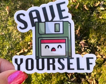 Save Yourself Floppy Disk Retro Computer Sticker