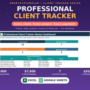Strumento professionale per la gestione dei clienti: foglio di calcolo Excel e Fogli Google (download digitale)