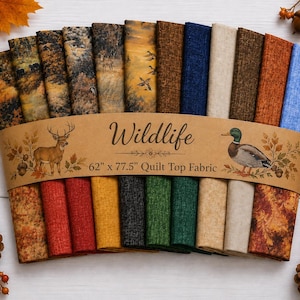Wildlife Quilt kit with FREE PATTERN, Wildlife cotton fabric, Beginner quilt kit, 3 Wishes, quilting fabric, Fall colors