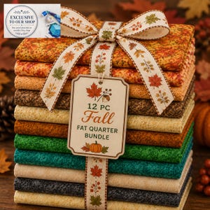 Fall Fat Quarter Fabric Bundle, 12 pc Quilting Cotton FQ Assortment, Neutral Tone-on-Tone Prints, FREE PATTERN  included.