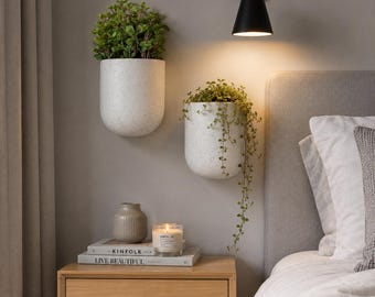 Modern White Speckled Wall Planter Set, Minimalist Vertical Garden Pots