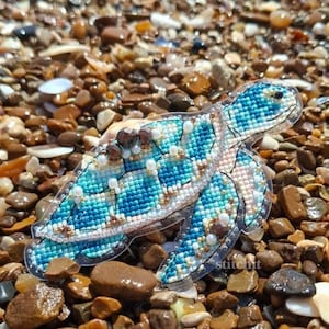 Kit per ricamo con perline a forma di tartaruga marina, ornamento a forma di animale marino, base in plastica flessibile