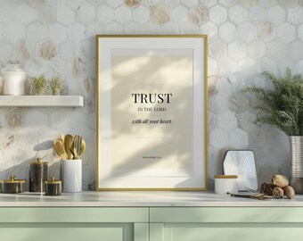 Proverbs 3:5 Wall Art, Trust In The Lord, Bold Black Scripture Print, Christian Gift Download