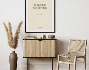 Psalm 23 Wall Art, The Lord Is My Shepherd I Lack Nothing, Minimal Christian Print, Digital Download