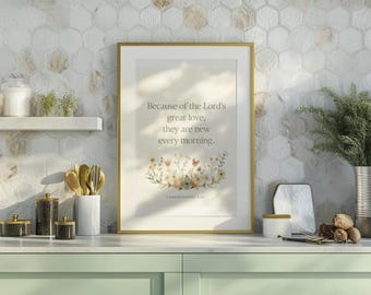 Lamentations 3:22 Wall Art, New Every Morning, Botanical Floral Scripture Print, Digital Download