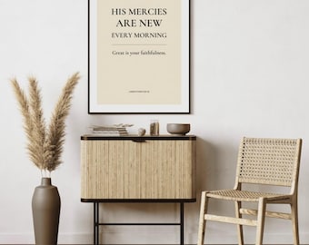Lamentations 3:22-23 Print, His Mercies Are New Every Morning, Bold Scripture Wall Art Download