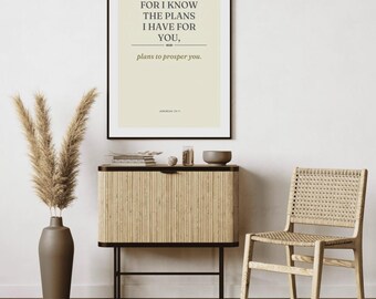 Jeremiah 29:11 Print, For I Know The Plans I Have For You, Minimal Scripture Wall Art Download