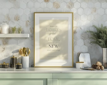 Lamentations 3:22 Print, His Great Love Is New Every Morning, Soft Minimal Scripture Wall Art