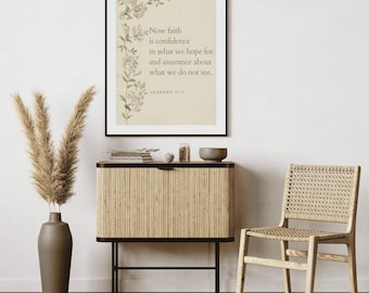 Hebrews 11:1 Print, Now Faith Is Confidence, Botanical Scripture Wall Art, Christian Gift Download