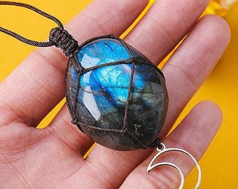 Crystal Heart Pendant-Labradorite Quartz Necklace-Mini Healing Crystal Pendant-Healing Stone Jewelry-Gift for Her