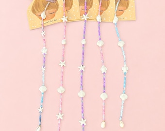 Barrette sirène – faite main – accessoire pour cheveux d'enfant avec coquillages et étoile de mer