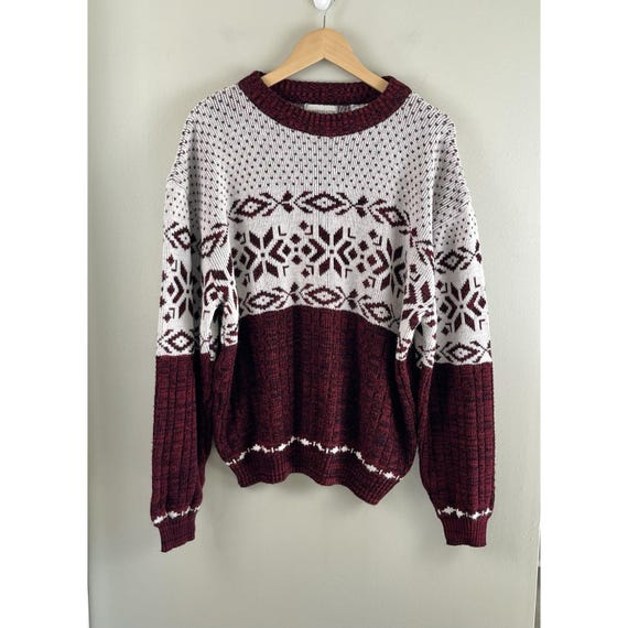 HARDWOOD & PINE Vtg Grandpa Sweater Ski Winter Print Sz Lg Preppy