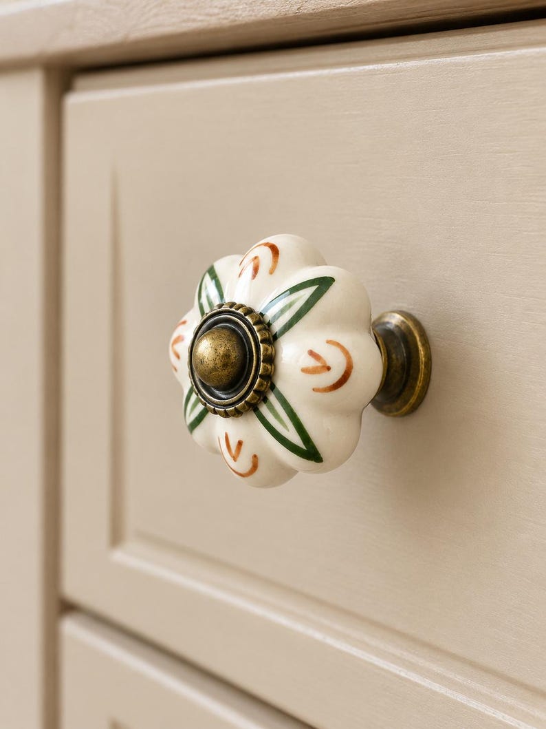 Pomelli in ceramica dipinti a mano a forma di zucca, maniglie per cassetti in stile vintage con motivo floreale, pomelli a foro singolo per cassettiere, armadi e ante di guardaroba. A