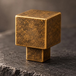 Antique Brass Cube Cabinet Knob, 20mm Dark Square Drawer Pull, Vintage-Style Tumbled Furniture Hardware for Dressers, Cupboards and Kitchens