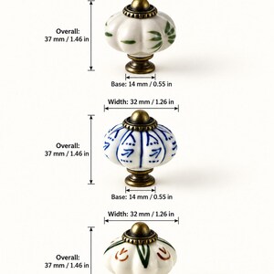 Pomelli in ceramica dipinti a mano a forma di zucca, maniglie per cassetti in stile vintage con motivo floreale, pomelli a foro singolo per cassettiere, armadi e ante di guardaroba. immagine 10