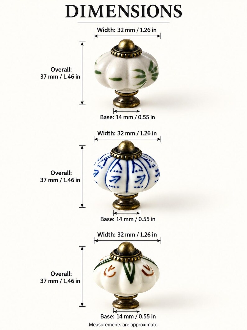 Pomelli in ceramica dipinti a mano a forma di zucca, maniglie per cassetti in stile vintage con motivo floreale, pomelli a foro singolo per cassettiere, armadi e ante di guardaroba. immagine 10