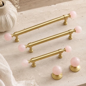 Pink Crystal Cabinet Pulls Brass Drawer Handles Luxury Kitchen Cabinet Hardware Rose Quartz Knobs Vintage Dresser Wardrobe Furniture Handles