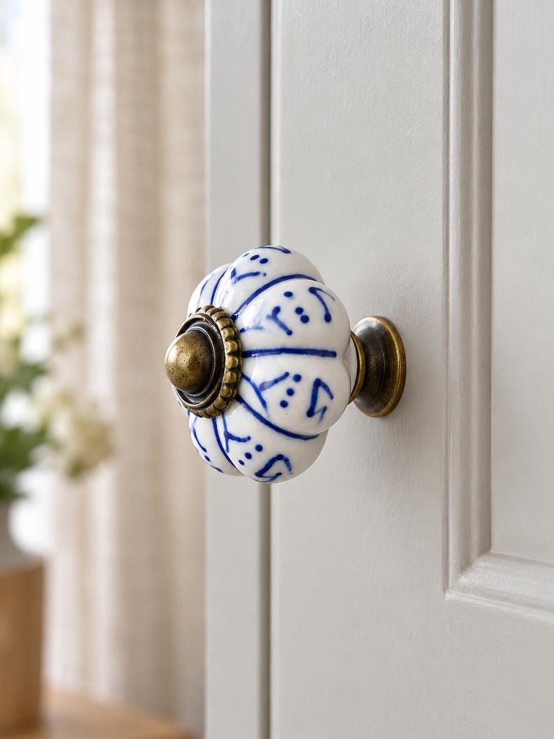 Pomelli in ceramica dipinti a mano a forma di zucca, maniglie per cassetti in stile vintage con motivo floreale, pomelli a foro singolo per cassettiere, armadi e ante di guardaroba. C