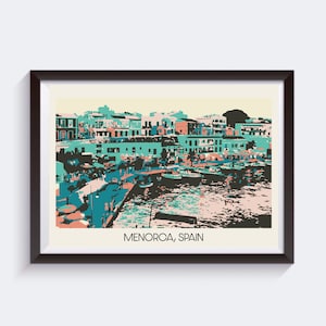 Menorca, impressão de viagem do estilo do cartão de <br> Entrega Rápida? Presente de aniversário para ele/ela/namorado/namorada/marido/pai/mãe/melhor amigo | Arte de pôster vintage