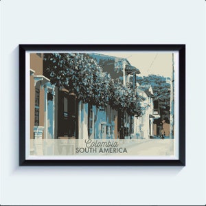 Colombia, South America Neutral Retro Travel Print | Artwork Gift for Him / Her / Boyfriend Homemade Unique Vintage | Wall Art Map Office