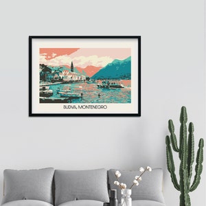 Impression de voyage de style carte postale à Budva, Monténégro | Cadeau pour lui/elle | Tivat Podgorica Kotor Dubrovnik Altstadt Europe Citadelle | affiche vintage