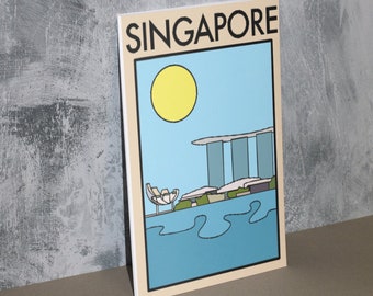 Minimalist, Abstract Singapore Travel Artwork Print | Gift for Him / Her / Boyfriend Homemade Unique Vintage | Marina Bay