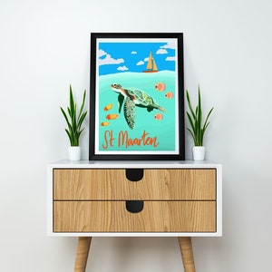 St. Maarten, Karibik Reise-Kunstdruck | Geburtstags-/Hochzeitsgeschenk für Ihn/Sie/Freund/Freundin/Vater/Mutter/Beste Freundin | Vintage-Karte-Plakat-Kunst