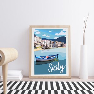 Sizilien, Italien Reise-Kunstdruck | Geburtstags-/Jahrestagsgeschenk für Sie/Ihn/Freund/Freundin/Vater/Mutter/Beste Freundin | Vintage-Karte-Plakat-Kunst