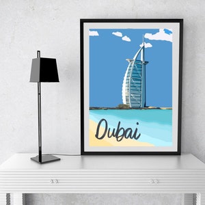 Impressão de arte finala de viagem de Dubai, Emiratos Árabes Unidos de <br> Entrega Rápida? Presente para ele/ela | Doha Abu Dhabi Mapa do Jardim Milagroso do Burj Khalifa | Arte de pôster vintage