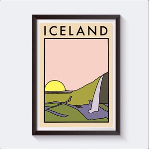 Minimalist, Abstract Iceland Travel Artwork Print | Gift for Him / Her / Boyfriend Homemade Unique Vintage | Nordic, Atlantic Ocean