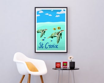 St Croix, US Virgin Islands Travel Artwork Print | Gift for Him/Her | Christiansted Frederiksted St. George | Caribbean Vintage Poster Art