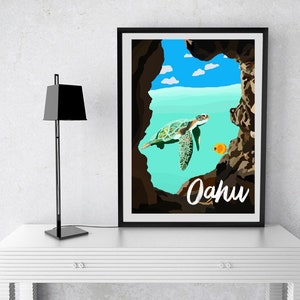 Oahu, Hawaii Travel Artwork Print | Birthday/Anniversary Gift for Him/Her/Boyfriend/Girlfriend/Dad/Mum/Best Friend | Vintage Map Poster Art