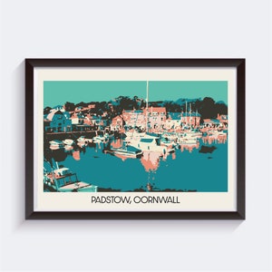 Padstow, Cornwall PostkartenStil Reisedruck | Geburtstagsgeschenk für Ihn/Sie/Freund/Freundin/Papa/Mama/Beste Freundin | Vintage Poster Landkarte Kunst