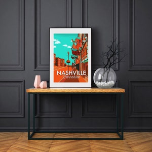 impression vintage orange et bleu de voyage de Nashville, Tennessee | Cadeau d'anniversaire pour lui/elle/petit ami/petite amie/père/maman/meilleur ami | Affiche d'art rétro