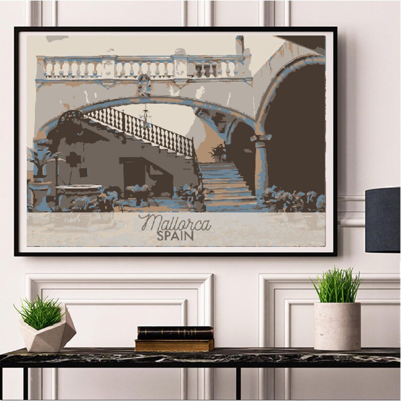Artwork Gift for Him Her Boyfriend Homemade Unique Vintage Mallorca Wall Art Map Office Spain Neutral Retro Travel Print